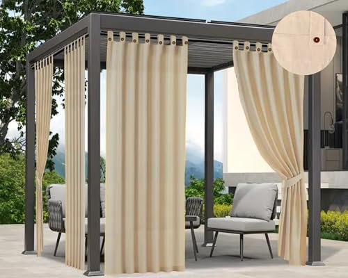 Set 6 Pezzi Tenda Gazebo per Esterno Resistente Misura 160x270 cm con Passanti e Bottoni Tende da Sole Accorciabili Lavabili Colore Panna