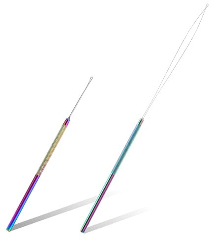 2 Stück Microring Haarverlängerung Set, Nadel Einfädler mit Nano Perlen Gerät, Microring Extensions Zubehörf ür Haar oder Feder Erweiterungen, Frisurenhilfe