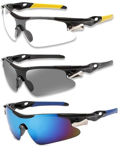 EXQUIMA 3 Pcs Cycling Glasses, Sports Sunglasses, Cycling Sunglasses for Men Women, Sunglassess Windproof Cycling Glasses UV400 Protection Light Sunglassess Outdoor Glassess for Men Woman