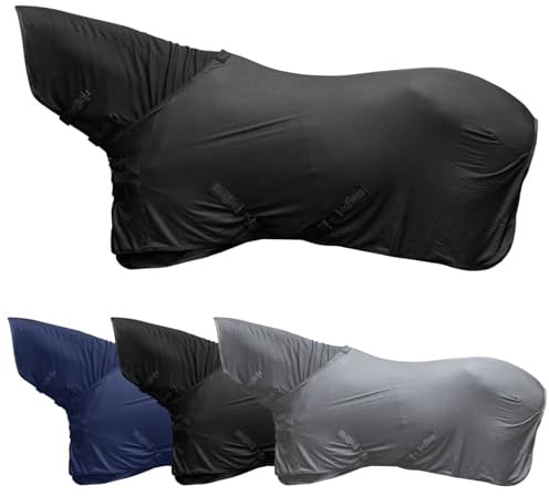 Covalliero - Abschwitzdecke Light – Pferdedecke mit Halsteil (separat) – Transportdecke mit Schnellverschlüssen & Kreuzgurten – schnell trocknend & atmungsaktiv – Schwarz – 135cm