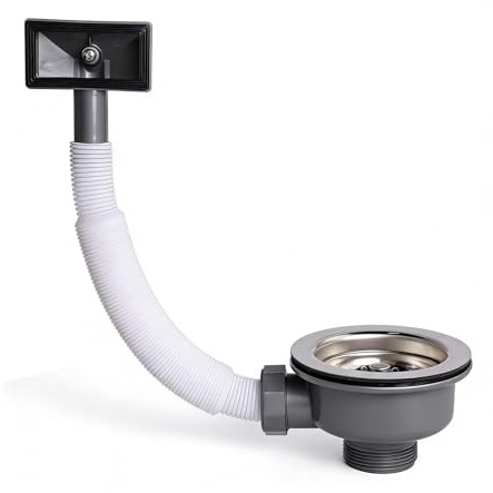 Ablaufgarnitur Spüle mit Überlauf 114 mm Siphon Küchenspüle Edelstahl | Küchenspüle Siebkorb mit Rechteck Schnittstelle für die Küchenspülenfiltration