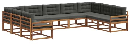 vidaXL Outdoor-Sofagarnitur mit Kissen 9 pcs Natur und Anthrazit, Outdoor modernes Sofa Set, robuste Patiosammlung, vielseitige Gartenmöbel, Sectional Lounger für Entspannung im Hinterhof