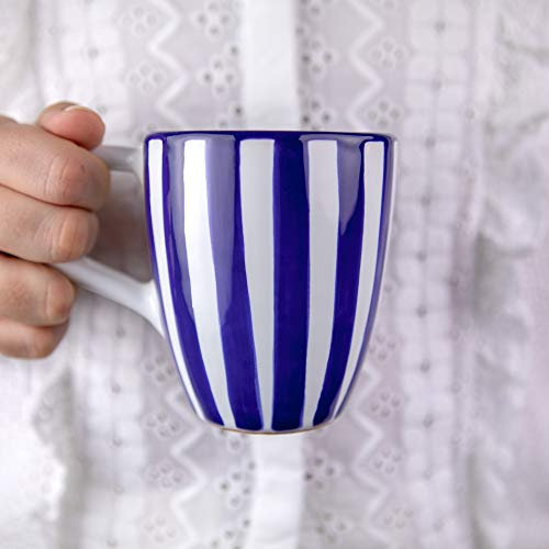 City to Cottage® - Keramik Kaffeebecher 300 ml | Blau-Weiß gestreift | Handgemacht | Keramik Geschirr | Kaffee Tee Becher
