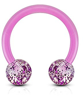 viva-adorno 1,2mm Hufeisen Piercing Lippenpiercing Augenbrauenpiercing Glitter Glitzer Kugeln flexibel Acryl Kunststoff Z528
