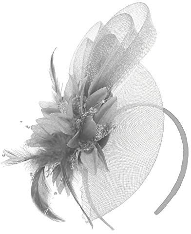 Caprilite Chapeau bibi avec plumes et chapeau pour mariage, gris argenté, Taille unique