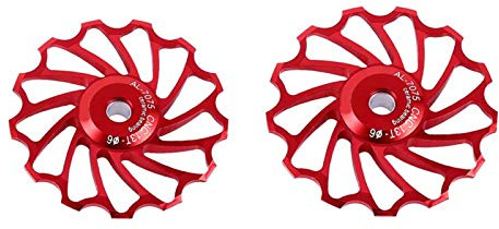 2 Pcs Schaltwerk Riemenscheibe Aluminium Führungsrad Schaltwerk Riemenscheibe für Rennrad(13T-Rot)
