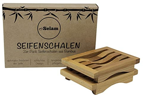 Seifenschalen aus Bambus 2er Pack - optimales Trocknen und Lagern Ihrer Seifen - schönes und Schlichtes Design - 100% plastikfrei Seifenablage Seifenhalter von eSelam