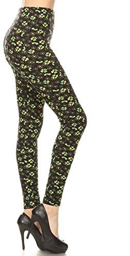 Leggings Depot Klassische 2,5 cm Bund Urlaub Events Print Leggings für Frauen – Halloween, Unabhängigkeit, Ostern, St. Patrick's, Kleeblatt Glück, Einheitsgröße
