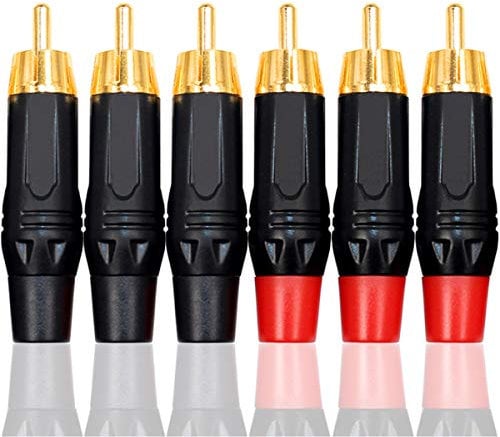 Greluma 6 Pièces Fiches Mâles RCA, Fiches à Souder Plaquées or Phono Audio, Connecteur de Câble Jack RCA