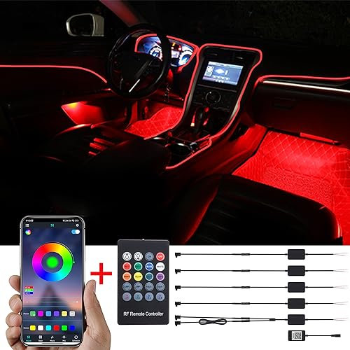 TABEN Kit d'éclairage ambiant de Voiture, 8 mètres intégré Éclairage d'ambiance à Fibre Optique Son Actif de synchronisation de Musique, télécommande et contrôle d'application Bluetooth DC 12V-24V