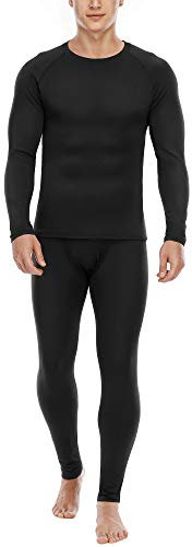 Roadbox Thermounterwäsche Herren,Lange Funktionsunterwäsche Set Atmungsaktiv & Weich Thermobekleidung männer Winter für Lauf,Fahrrading,Fußball,Skifahren; Schwarz,2XL