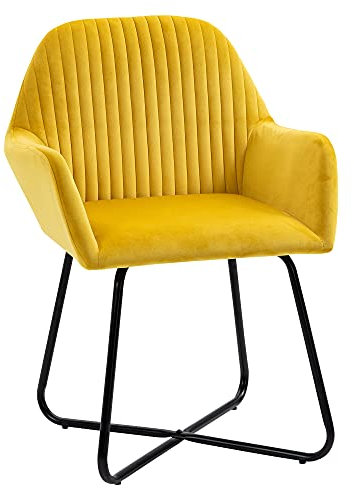 HOMCOM Modern Accent Chair, Velvet-Feel Fabric Upholstered Armchair with Metal Base for Living Room, Yellow