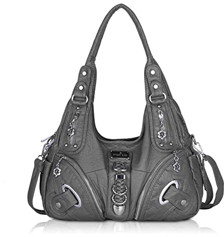Angel Kiss Damen Schultertasche Hobo Tasche Umhängetaschen Schlusstaschen Henkeltaschen weiches PU Leder mit Reißver Handtasche Viele Fächer tolle tasche für Frauen (Mode Grau)