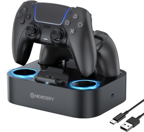 NEWDERY Stazione di ricarica per controller PS5, stazione di ricarica per controller PS5, dock di ricarica veloce con cavo di ricarica da 2 m per controller Playstation 5 (nero)