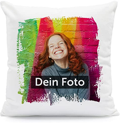 GRAVURZEILE Bedrucktes Kissen zum selbst Gestalten - mit eigenem Foto und Text - Persönliches Geschenk für Sie & Ihn - 100% Polyester - 40 x 40 cm - Farbe: Abstrakt - mit Füllung