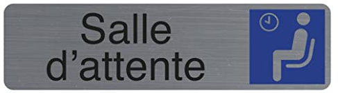 Exacompta - Réf. 67167E - 1 plaque de porte adhésive Salle d'attente - Plaque murale imprimée de signalisation - Sur tous supports - Aspect aluminium brossé - Dimensions : 16,5 x 4,4 cm