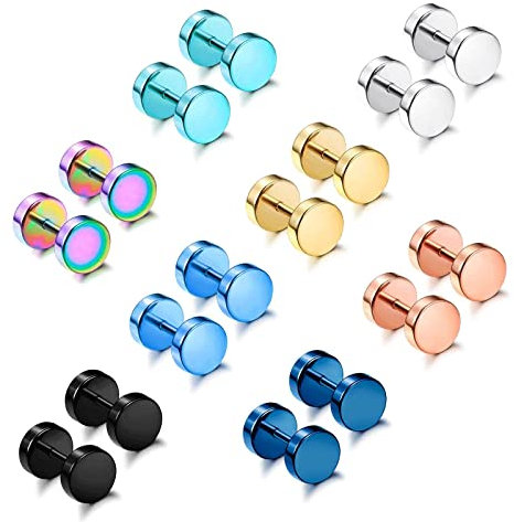 Diamday Creolen Tunnel Ohrringe Set für Herren und Damen - Chirurgenstahl Mit Flachem Rücken, Multicolor Faux Gauges Ohrstecker, Piercing Set