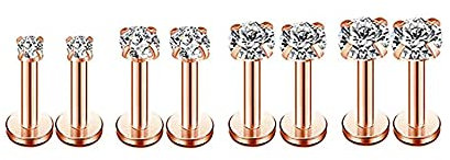 16g CZ Labret Cartilage Tragus Monroe Lip Nose Helix Diamond Studs Earrings for Women Men Girls Boys Stainless Steel Cubic Zirconia Piercing Jewelry 1.2 * 8 2mm 3mm 4mm 5mm 4 Pairs Set (Rose Gold)