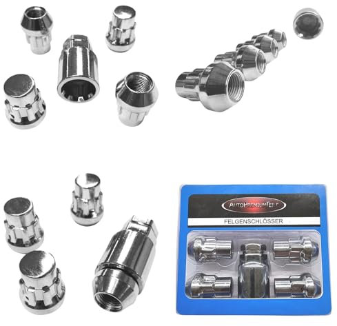 Felgenschloss M12x1,5 Kegelbund 60° kompatibel mit Fiat Genesis Isuzu Land Rover MG Tesla VW 4x silberne Felgenschlösser-Set Felgensicherungen Radsicherungen Felgen-Diebstahlschutz Radmuttern