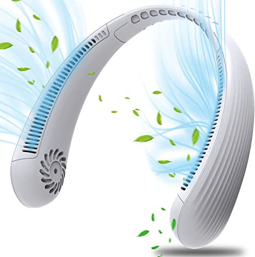 HNGEMSY Ventilateur cou Portable,USB Ventilateur 4000mAh Rechargeable sans lame Silencieux personne Collier Ventilateur Nuque Refroidisseur 3 Vitesses, pour Bureau (Blanc)