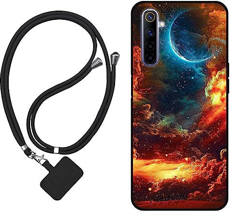 Sunrive Hülle Kompatibel mit Realme 6 Pro Case,matt Handyhülle Schutzhülle Etui Karikatur Muster TPU Backcover (Wolken,Mond,Himmel) +1x Universale Handykette MEHRWEG