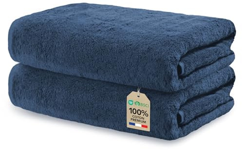 Ôhm Badetuch Baumwolle 70x140 cm Marineblau 2er-Set | Ideales Format zum Abtrocknen nach der Dusche, nicht sperrig – perfekt für täglichen Gebrauch oder unterwegs.