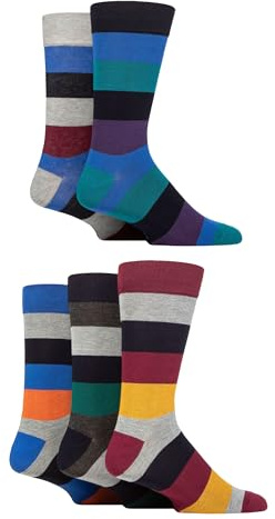 SockShop Men's Patterned Bamboo Socks - Bright Colourful Natural Various Designs for Everyday Wear Size 7-11 Multipack of 5 (7-11, Striped Dusky)