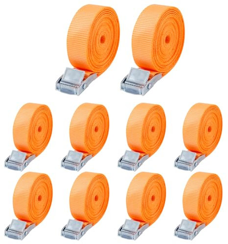 10 Stück Spanngurt,Zurrgurt,25 mm x 2 m, Spanngurte mit klemmschloss,Für Fahrräder, Trolleys, Gepäck, nach DIN EN 12195-2, Farbe orange