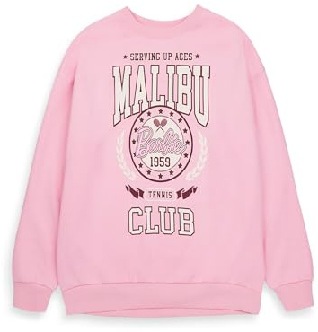 Barbie Damen Trainingsanzug in Pink Übergroß | Damen Malibu Tennis Club 1959 Grafik Pullover ODER Jogginghose | Sportwappen im Vintage-Stil | Puppenfilm Bekleidungs Merchandise Geschenk für Sie