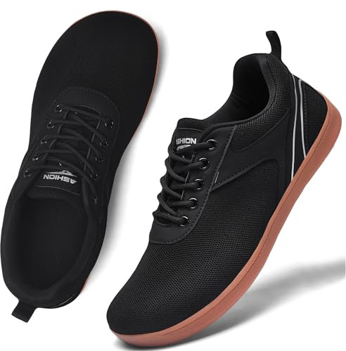 ASHION Unisex Barfußschuhe Damen Herren Barfussschuhe Breite Schuhe Walkingschuhe Traillaufschuhe Straßenlaufschuhe,A Schwarz Braun 38 EU