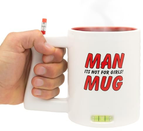 CKB LTD Jumbo Extra Large Tea Coffee Mug for Men Joke Tall Giant Mugs with Novelty Spirit Level, Ruler, Saw Themed Handle Pencil Holder for DIY Handy Man, 13.5cm Ceramic Red White