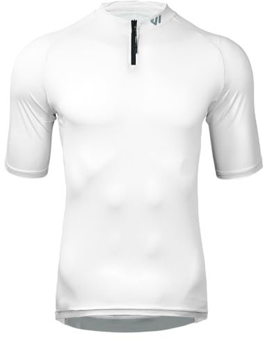 Wulibike Herren-Fahrradtrikot Kurzarm, Rennradtrikot mit halbem Reißverschluss und Taschen, Fahrradbekleidung atmungsaktiv und schnell trocknendWeiß L