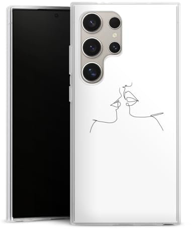 DeinDesign Silikon Hülle kompatibel mit Samsung Galaxy S24 Ultra Case transparent Handyhülle Kussmund Line Art Liebe