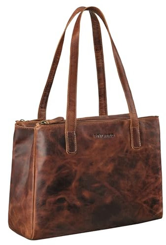 STILORD 'Blossom' Leder Handtasche Damen Mittelgroß Vintage Shopper Tasche Damen Schultertasche Elegant Echtleder für Freizeit Shoppen Reisen Alltag, Farbe:prestige - braun