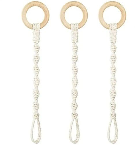 Tsffae Macrame Plant Hanger Extender 3 Pack Connectable Rope Long Plant Hanging Basket Extension Handmade Wooden Ring Hanging Plant Pot Holders