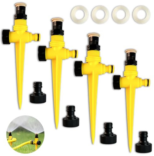 LEWBDF 4 Stück Rasensprenger,360° Drehbarer Bewässerungssystem,Rasensprinkler Spike,Wassersprenger Einstellbar Bewässerungssystem, für Rasen Pflanzen Gemüse Blumen Pastorale (A)