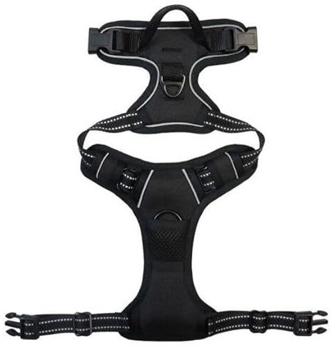 Fluffix Anti-Zug Hundegeschirr – Farbe: Schwarz - Größe: M - Verstellbar, Atmungsaktiv & Reflektierend in Allen Größen Brustgeschirr
