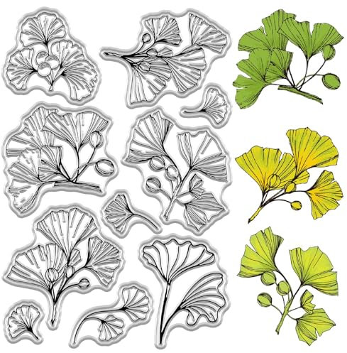 craspire Blätter Klare Gummistempel Hochzeit Wiederverwendbar Ginkgoblatt Frühling Herbst Transparenter Silikonstempel Retro Dekorationssiegel Zum Basteln von Karten Scrapbooking Album Journaling