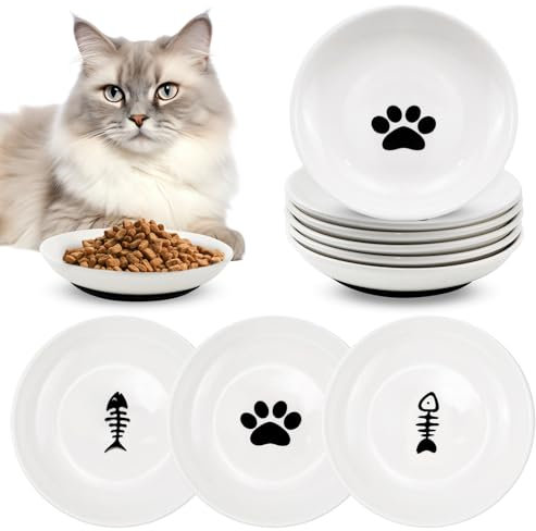 GMMG Futternapf Katze Keramik, 6 Stück Fressnapf Katze, Katzennapf Flach, Näpfe Katze, Cat Bowl, Katzen Napfset, Katzenfutter Napf, Katzenschüssel, Katzenteller Flach