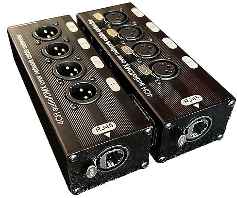 Pvczool 1Pair 4-Channel 3-Pin XLR Audio and over Network Cable Extender DMX512 Network Signal Extender 1 Male+1 Female Black