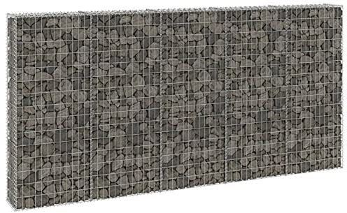 Brokky Gabion Wall with Covers Galvanised Steel 300x30x150 cm,Gabion Basket, Metal Gabion Cage,Mesh for Stones, Galvanised, Garden Decor Wall Partition