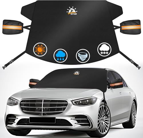 Zettum Frontscheibenabdeckung, Frostschutz Auto Frontscheibe Abdeckung, Wasserdicht 600D Oxford PU Scheibenabdeckung, Winter Schneeschutz Frostabdeckung für Fahrzeug, SUV, Van, MPV (175x125 cm)