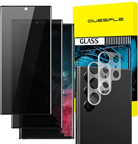 QUESPLE [2 Stück] Panzerglas Sichtschutz für Samsung Galaxy S22 Ultra 5G mit Kameraschutz, Anti-Kratzen, 9H Härte Blasenfreie Samsung S22 Ultra Privacy Schutzfolie Gehärtetem Glas Displayschutzfolie