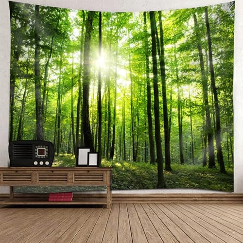 Beydodo Wandbehang Natur, Wandteppich Wandvorhang Wald 150x130 Wandbehang Tuch Grün Wanddeko Schlafzimmer Kinderzimmer
