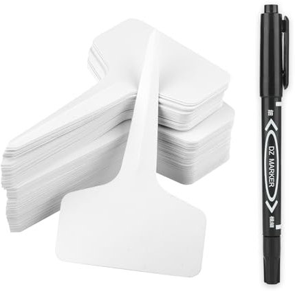 Hapyearn 100 Pezzi Etichette per Piante, Targhette per Piante Plastica, Marcatori per Piante e 1 Penna per Uso Esterno, 6X10cm Etichette Resistente alle Intemperie- Bianco