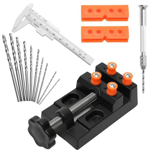 FL HUA Taladro Manual, Mini Taladro Manualidades con 10 mini brocas de 0,8-3,0mm y Tornillo de Banco Pequeño Ajustable, Taladro de Mano Miniaturas Metals para modelismo, manualidades y joyas