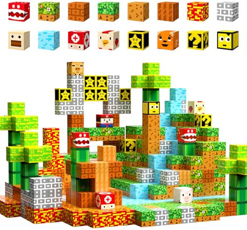 Pwtuuki Magnetische Bausteine, 104 Stück Magnetic Blöcke Bauen Spielzeug ab 3 4 5 6 8, Magnetisches Bauspiele Montessori Spielzeug Geschenke für Kinder ab 3 Jahre Jungen Mädchen
