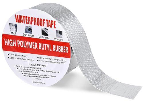 wordmouk 5cm x 10m Butyl Tape Waterproof Sealing Tape Aluminum Foil Tape Sealan Tape Repair Tape for Room Leaks, Window, Silicone and Pipe Sealing, Glass and Rubber Roof Crack Patching, Silver