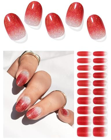 AutyaMee Semi Cured Gel Nail Strips (Gradient Red Cat Eye), 20 Pcs Gel Nail Wraps, Stickers, UV Light Required, Salon Quality, Long Lasting