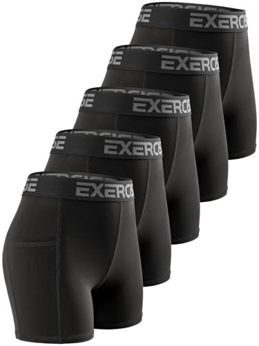 ATTIQOZI Volleyball-Shorts für Damen, 7,6 cm, 5er-Pack, Spandex-Shorts für Damen, mit Tasche, Kompressionsshorts für Damen, Workout, Laufen, Schwarz (5er-Pack), XX-Large